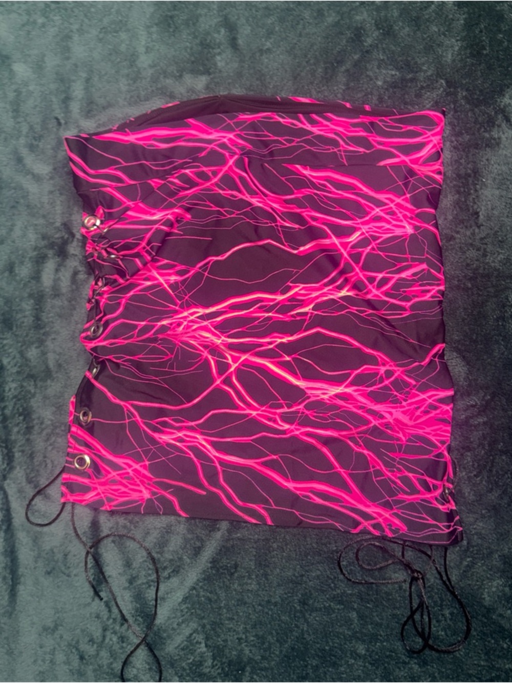 Neon Pink Lightning Print Drawstring Skirt